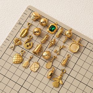 Golden Treasure Trove Collections | 18K PVD Gold Plated Stainless Steel <b>Charm</b> Pendants | Cupcake, Tennis Racket, & Peanut - Product Image 3