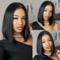Perruques courtes bob en cheveux humains vietnamiens bruts, lisses comme des baguettes, avec dentelle HD, sans colle, pour femmes noires