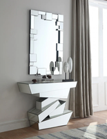 Table basse ronde en verre avec aspect diamant écrasé et base miroir