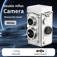 Caméra numérique vintage à double objectif, vision nocturne, FHD 1080P, 48MP, autofocus, style TLR rétro, design à manivelle manuelle, caméscope