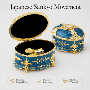 Boîte à musique bleue ornée en forme d'œuf, en alliage de zinc émaillé, mouvement japonais Sankyo, 18 notes, mécanisme à remontoir, filigrane doré, bijoux en cristal pour la maison - Product Image 1