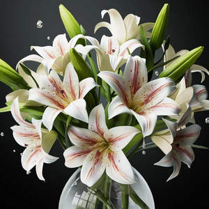 Ensemble de lys artificiels, fleurs artificielles à tige courte avec 12 têtes de lys entièrement fleuris et 6 bourgeons pour la décoration de mariage/maison - Product Image 1