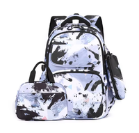 Nouveau Sac à Dos Scolaire 3-en-1 Tendance avec Sac Repas et Trousse Filles Imperméable GPS Anti-Vol en Maille Oxford Nylon Fermeture Éclair 20-36L