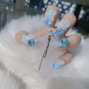 [Serie Doce Signos del Zodíaco] Uñas Postizas Hechas a Mano de <span class=keywords><strong>Libra</strong></span> - Personalizadas, Resistentes, Completamente Decoradas con Pedrería y Bolas de Pedrería 3D Florales - Product Image 5