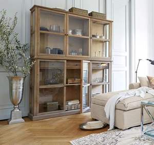 Armario lateral de almacenamiento para sala de estar y comedor, puerta de vidrio de madera maciza, estilo campestre simple, moderno y francés - Product Image 3