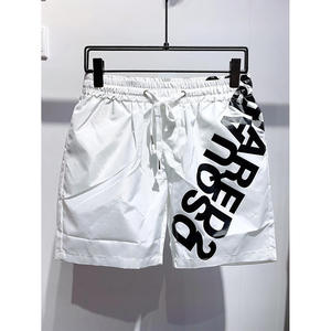 Men's Black Satin Short Shorts With White Letter Print Drawstring Waist Quick Dry Casual <b>Mid</b> Rise - Product Image 5