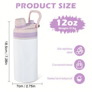 Vaso Térmico de Acero Inoxidable 304 de 12oz, Ecológico, de Doble Pared, para Sublimación, con Fondo Plano, Tapa con Asa para Niños - Product Image 3