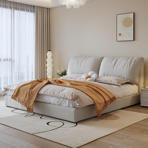 Lit en tissu avec rembourrage doux, cadre en bois massif, rangement pneumatique, taille double, pour chambre à coucher - Product Image 1