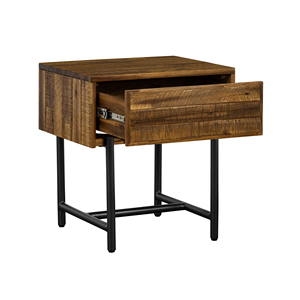 Cusco Rustic Acacia Single Drawer Nightstand Wood And Metal Frame Bedroom <b>Storage</b> - Product Image 5