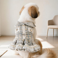 Robe en tweed pour petit chiot, collection automne-hiver, tenue élégante pour animaux de compagnie, avec grand nœud et perles, robe-jupe douce et élégante pour chien