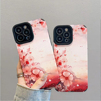 Étui de téléphone portable en cuir artificiel TPU avec impression de fleurs de pêche rouges pour iPhone X Xr 11 12 13 14 15 16 17 18 Pro Max