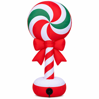 Sucette gonflable de Noël de 1,80 m avec nœud et motif flocon de neige en tissu Oxford 240D, décoration de jardin extérieure pour les fêtes