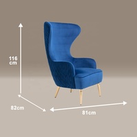 Fauteuil en velours capitonné à dossier haut avec pieds en métal, style moderne et luxueux, pour chambre et salon contemporains, vente en gros