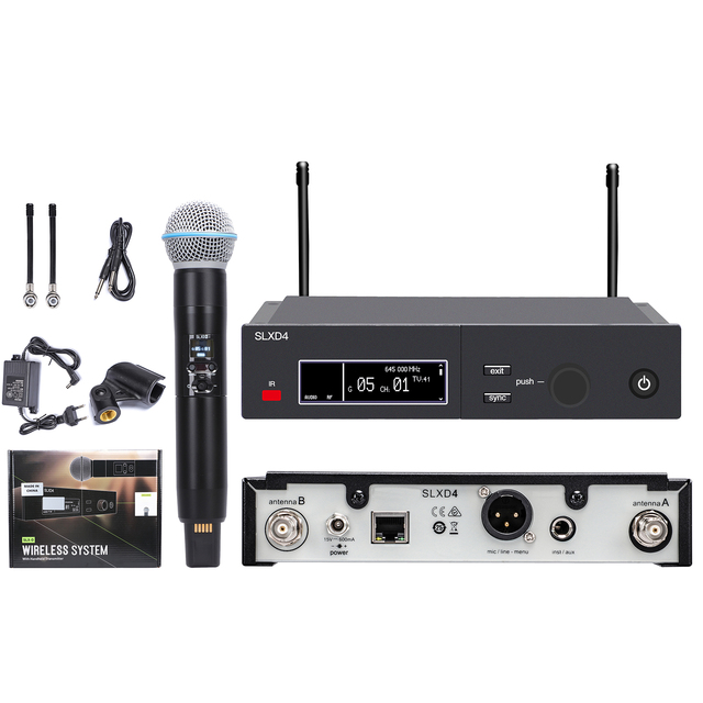 SLXD4 Best Professional 2 Channel Wireless Microphone UHF Dynamic Microphone Handheld Karaoke Microphone