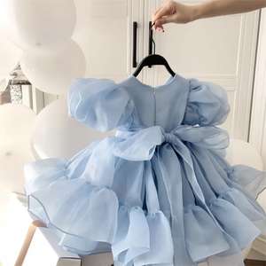 Vestido de Princesa para <span class=keywords><strong>Niña</strong></span>, Nuevo Estilo Coreano de Verano, Estilo Occidental de Alta Gama, Vestido de Verano Dulce de Pana Azul con Cordón de Ganchillo para Bebé - Product Image 1