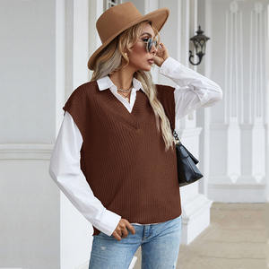 Round Neck Knitted Pullover Loose Solid Color <b>Women's</b> Sleeveless Knitted <b>Sweater</b> <b>Vest</b> Tops - Product Image 6