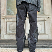 DiZNEW Jeans Pantalons pour hommes avec patch en cuir personnalisé imprimé Baggy Jeans ajustés pour hommes avec design