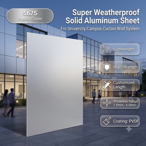 Tôle d'aluminium massif Apple Silver 5675, 1,5 mm-6,0 mm, revêtement PVDF, légère, haute résistance, panneau mural extérieur pour bâtiment - Product Image 1