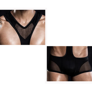 Lencería sexy masculina de malla transpirable, tanga clásica con tirantes, ropa interior tipo body, tanga de secado rápido - Product Image 3