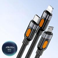 Câble de charge micro USB type C 3 en 1 de qualité supérieure, câble de charge USB multi-ports en nylon tressé pour téléphones mobiles
