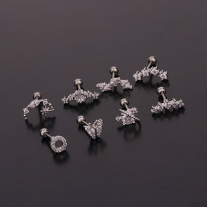 Pendientes de cartílago dorados con forma de mariposa, estrella y satélite, de barra larga curvada, con circonita cúbica, para tragus, <span class=keywords><strong>orbital</strong></span>, snug y hélice, en 3 colores - Product Image 5