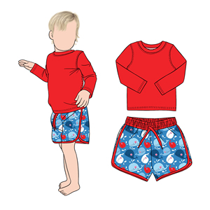Nuovi Costumi da Bagno per Bambini in Vendita all'Ingrosso, Set 2 Pezzi con Maniche Lunghe e Pantaloncini, per Giocare in Spiaggia in Estate - Product Image 1