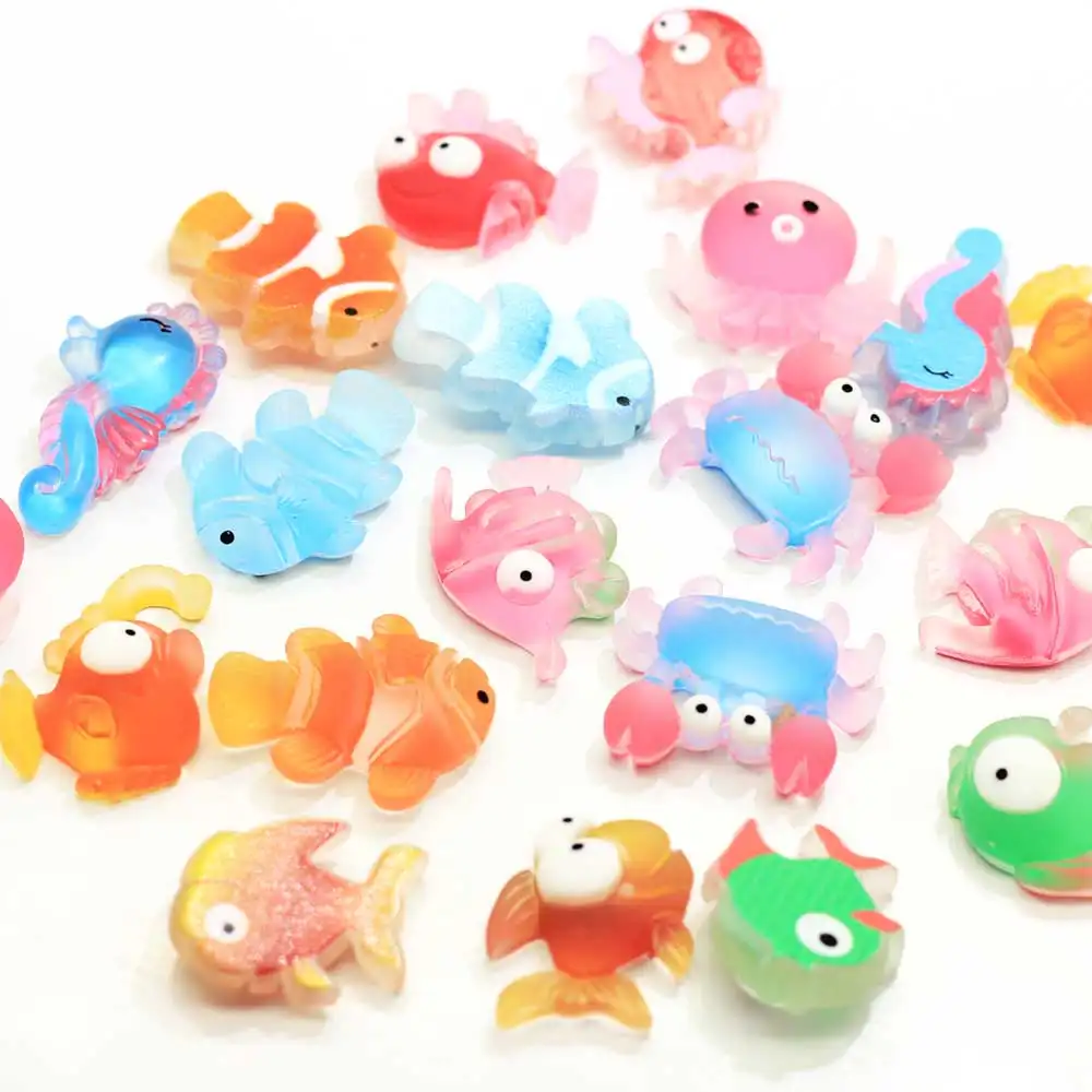 100Pcs Cute Sea Animal Resin Charms Shell Dolphin Crab Flat Back Cabochons Scrapbooking for Earrings Necklace Jewelry Decor
