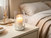 Support de bougie en verre sur base métallique, support en fer ajouré en forme de cylindre pour bougies piliers, décoration de table pour la maison et les mariages