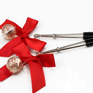 SM adult toys, Chinese <b>red</b> <b>bow</b> bell metal nipple clamps, alternative sex toys for couples. - Product Image 2