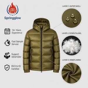 Veste matelassée pour homme, couleur olive, à capuche, imperméable, coupe-vent, veste <span class=keywords><strong>d</strong></span>'hiver, logo personnalisé OEM, vente en gros, fermeture éclair YKK, veste en <span class=keywords><strong>duvet</strong></span> pour homme - Product Image 3