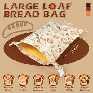 Sacs à pain réutilisables (lot de 2) pour pain au levain fait maison, en tissu coton et cire d'abeille – Fournitures de boulangerie et essentiels de cuisine - Product Image 4