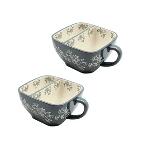 24-oz Vintage Floral Dinnerware Ceramic Divided Soup Mugs for Home Hotel