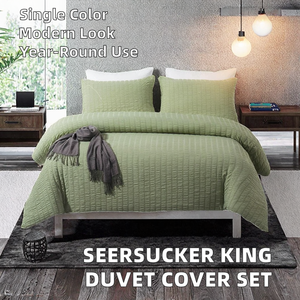 Parure de lit en microfibre tissée Seersucker 200TC, couleur unie moderne, taille King, écologique, toutes saisons - Product Image 2