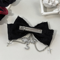 Accessoires pour cheveux Lolita, style gothique, chaîne, dentelle, nœud, pince à cheveux pour femmes, style cool et tendance