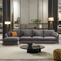Sofá Modular de Plumas de Lujo Moderno para Sala de Estar, en Forma de L con Chaise Longue, Sofá Seccional de Lino