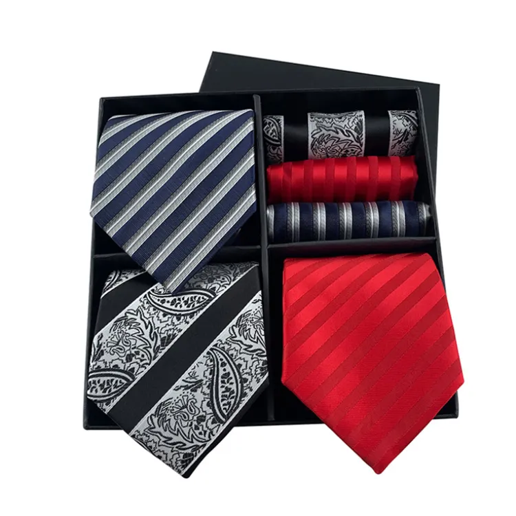 Conjunto de gravatas e lenços quadrados masculinos, gravatas personalizadas e bolsos, conjunto de gravatas de pescoço, caixa de presente, 2021