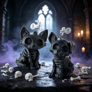 Vela Aromática de Halloween con Forma de Gato Esqueleto, Vela Creativa con Figura de Banda de Fantasmas, Adorno Decorativo para Mesa - Product Image 1