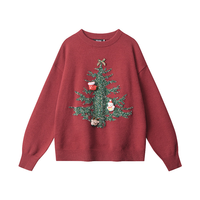 Pull jacquard style Noël européen et américain pour couple, motif dessin animé, automne, décontracté, rétro, manches longues, tricot ample pour femme