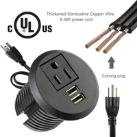 Multiprise de bureau encastrable noire à œillets ronds avec 2 ports USB et prise rétractable dissimulée pour la maison et le bureau