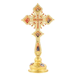 HT Crucifix décoratif personnalisé croix debout cadeau religieux orthodoxe alliage Crucifix jésus Statue église croix orthodoxe