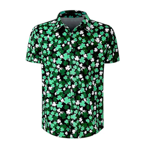 Camicia Casual da Uomo con Colletto alla Coreana e Stampa Integrale Quadrifoglio per la Festa di San Patrizio (17 <span class=keywords><strong>marzo</strong></span>) e la Giornata Nazionale Irlandese - Product Image 1