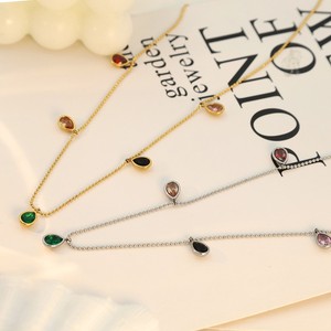 Bohemian Style Multi Color Teardrop Zircon Clavicle Chain Necklace For Women Fashionable Titanium Steel Jewelry - Product Image 3