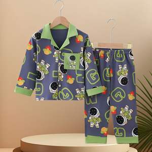 ชุดนอนเด็กผ้าฝ้ายหวีอย่างดี ลายการ์ตูน สำหรับฤดูใบไม้ผลิและฤดูใบไม้ร่วง เสื้อคลุมแขนยาว กางเกงขายาว ชุดนอนใส่สบาย อุ่นๆ สำหรับเด็กวัยเตาะแตะ - Product Image 3