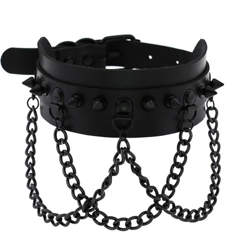 Emo Choker With Spikes Collar Women Man Leather Necklace Chain Jewelry On The Neck Punk Chocker Aesthetic Gothic Accessories