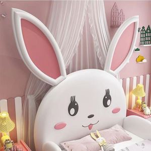 เตียงนอนเด็กหญิงรุ่น Princess Rabbit Slide ปี 2025 ดีไซน์หรูหรา โครงไม้เนื้อแข็ง หุ้มผ้าฝ้าย ลายน่ารักสไตล์การ์ตูน สำหรับห้องเด็กผู้หญิง - Product Image 4