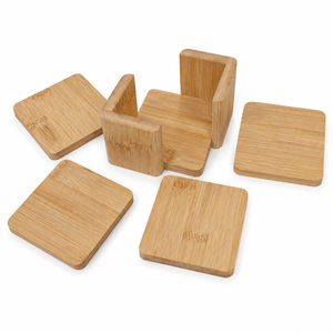 Set di 4 Sottobicchieri Quadrati in Bambù con Supporto, Incisione Laser, per Casa, Cucina, Tavolo, Vendita al Dettaglio, Disponibili negli USA - Product Image 4