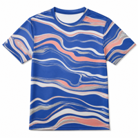 T-shirt pour homme en popeline 3D AOP 100% polyester, motif vagues fluides corail cobalt, séchage rapide, respirant, col rond