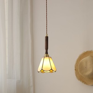 Retro Glass Pendant Lamp E27 <b>Single</b> Head For Bedroom Entryway <b>Lighting</b> Decorative Chandelier With Wooden Stem - Product Image 3