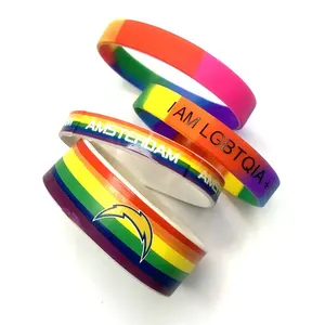 Goud Zilver Zwart Rubber Elastische Band Custom Elke Kleuren Gay Pride Alle Lgbtq Regenboog Kleuren Siliconen Armband