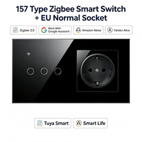 Panel de Pared Inteligente UBARO 157 de Vidrio Templado con Zigbee 3.0, Interruptor de 3 Canales, Enchufe Europeo Normal de 250V 16A, Control por Voz, App Smart Life